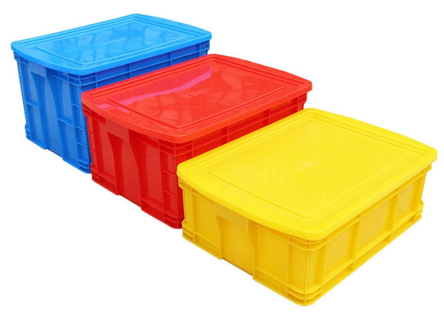 耐摔塑料箱子分类框周转筐零件盒新料长方形工业周转箱带盖575系