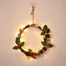 Christmas decorative flower glowing mall window room wreath pendant door hanging decorations handmade rattan wreath