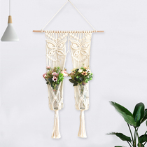 Nordic hand-woven tapestry flower basket wall hanging ins bedroom ornaments diy country homestay Wall basket net pocket