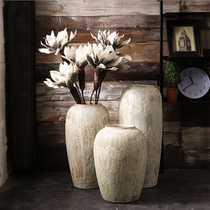Retro hipster handmade white coarse clay pot porcelain simple dried flower ceramic flower arrangement vase Chinese ornaments