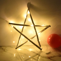 Wooden five-pointed star lamp string room bedroom atmosphere decorations lighting Nordic wind luminous lighting ornaments