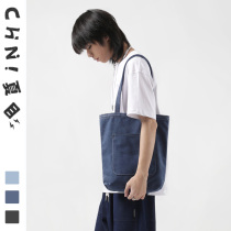Denim portable canvas bag shopping bag ins Japanese tote bag Japanese style literary blue dyed simple shoulder bag for men and women