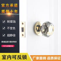 Golden crystal ball lock American bright silver modern bathroom door lock Simple bright gold indoor silent room door lock