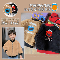  Chen Da pig L mother male baby lamb hair cartoon warm winter childrens clothing warm top plus velvet can be worn on both sides of the jacket
