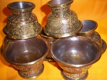 Nepal craft handmade red copper gilt gold water supply Bowl 5cm cup diameter 10 5cm