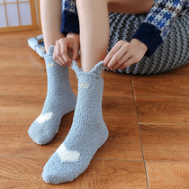 Winter socks womens Korean version thickened warm cute sleeping socks Womens sleeping socks Pure cotton velvet coral velvet home socks