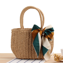 Store manager recommends Korean handmade fashion straw bag holiday beach woven vegetable basket womens bag casual portable small bag