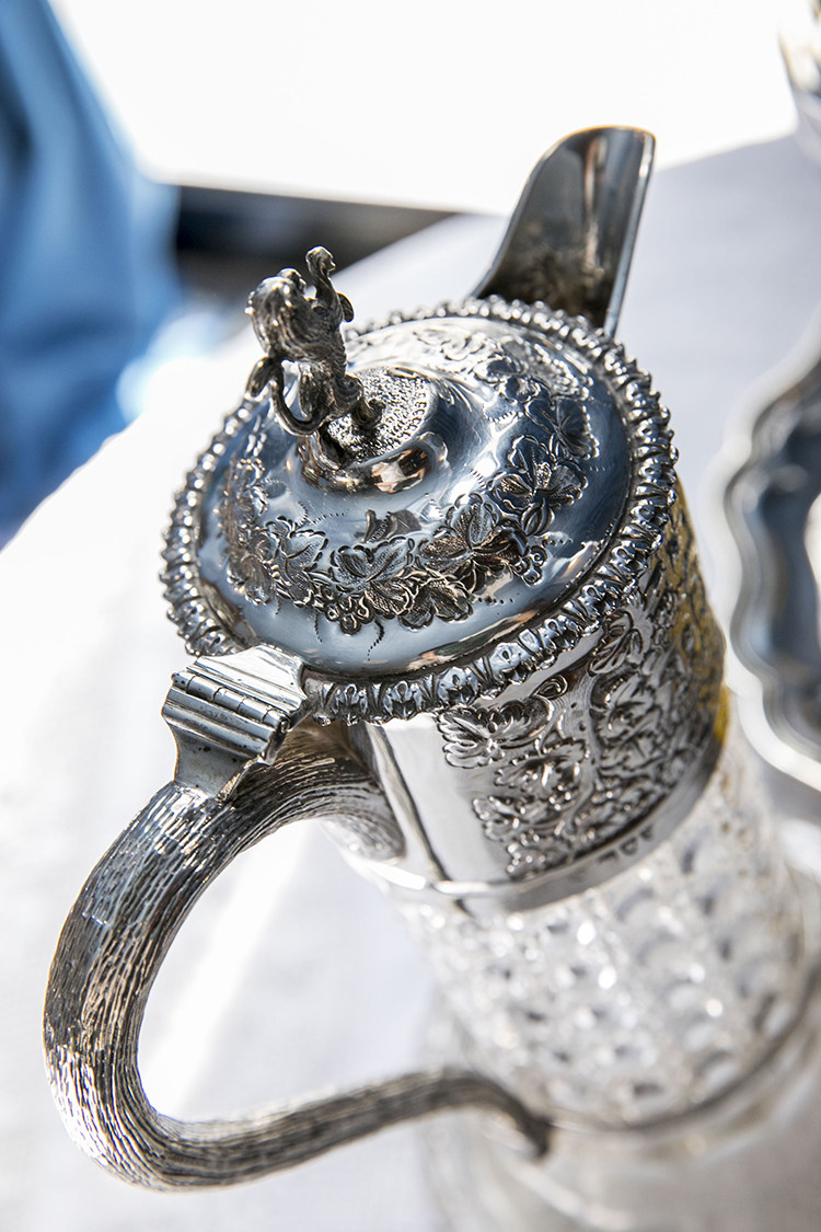 西洋古董英国维多利亚1893年纯银切割水晶酒壶醒酒器水罐