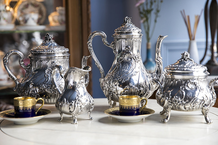 法国古董银器名匠edmond tetard 1890年巴黎产洛可可风格纯银茶壶