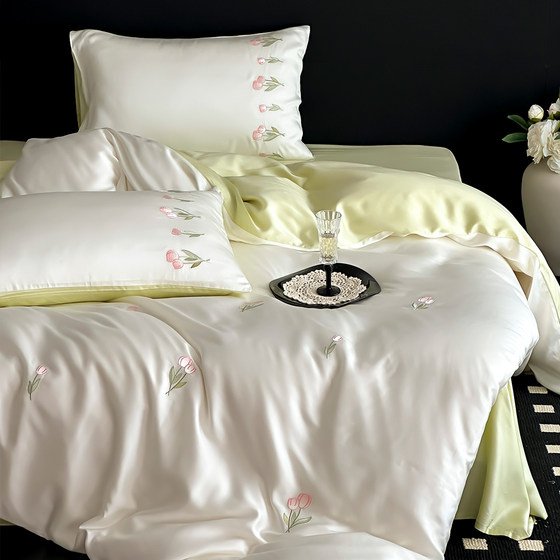 Spring and summer cool feeling 60s Lanjing Tiansi four-piece set fresh tulip embroidery Laiser bedding set
Spring and summer cool feeling 60s Lanjing Tiansi four-piece set fresh tulip embroidery Laiser bedding set