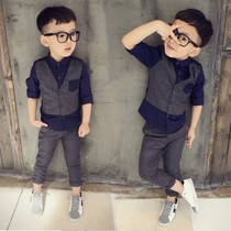 Boy autumn 2021 New handsome Korean version of two-piece vest small suit flower girl show dress cool handsome