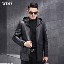 2021 new Henning genuine leather leather clothes mens medium long section Lie leather jacket Single leather windsuit thin jacket