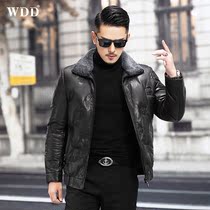 Henning mens dermis leather clothing short down jacket wool collar turned collar sheep leather jacket for mannequin swarm jacket
