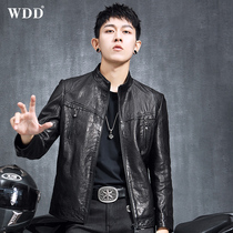 2020 new Haining men mens leather leather stand collar short sheepskin black handsome single leather jacket tide coat