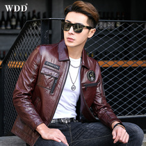 2021 spring Haining leather leather mens head layer cowhide short leather jacket locomotive clothing hunting youth jacket