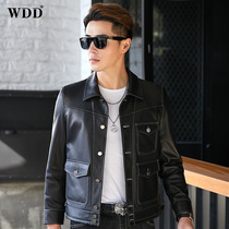 2021 spring new leather leather men short lapel slim youth locomotive sheep jacket thin coat