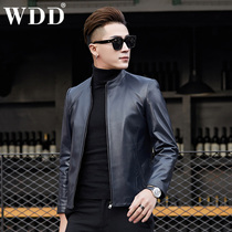 2021 Haining genuine leather leather clothing Male Short Collar Sheep Leather Jacket Locomotive Spring Single Leather Thin Trendy Jacket