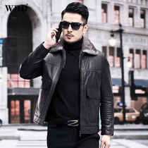 2022 Haining leather jacket mens short mink fur lapel top layer cowhide down jacket goose down jacket winter