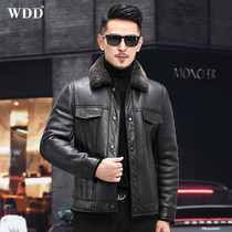 Henning genuine leather leather clothing mens leather hair integrated jacket lamb wool turd collar locomotive clothes winter handsome fur coat grass jacket