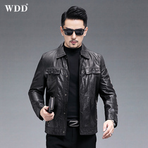 2022 new Haining leather jacket mens goatskin jacket short slim fit motorcycle suit thin section autumn coat