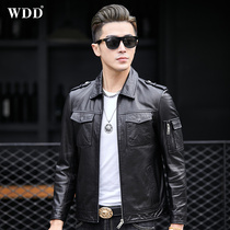 New Haining leather jacket mens short motorcycle sheepskin jacket lapel youth handsome trendy autumn and winter coat