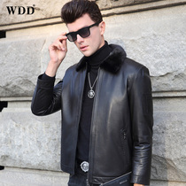 Mink coat Mens goatskin whole mink mink liner Leather leather Short biker jacket Fur one-piece coat