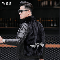 Haining leather jacket mens short goatskin down jacket whole mink mink coat leather jacket trendy brand winter coat