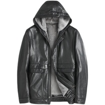 Mink fur coat men genuine leather leather clothing short Hainen sheep leather jacket with cap water mink liner fur integrated jacket