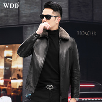 Henning genuine leather clothing mens down clothes with water mink collar short section Body Goat Leather Jacket Winter Handsome and Thick Jacket