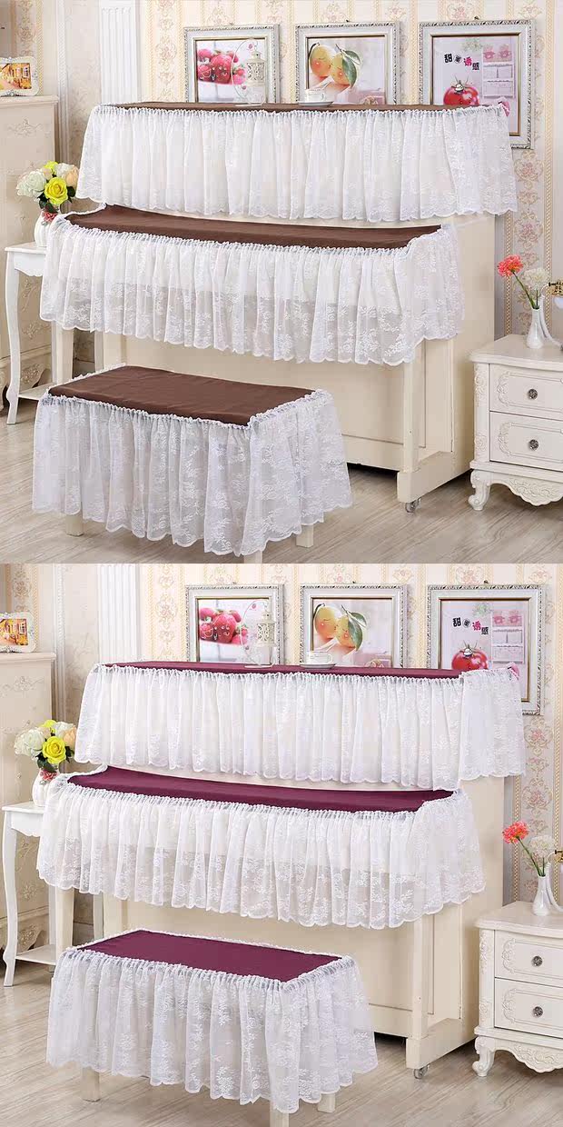 高档钢琴罩套防尘全罩蕾丝绒布琴罩加厚中开全包全罩琴凳罩半罩_7折