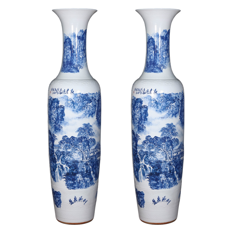 Jingdezhen ceramic hand - made large blue and white porcelain vase to heavy Chinese style home furnishing articles adornment large sitting room