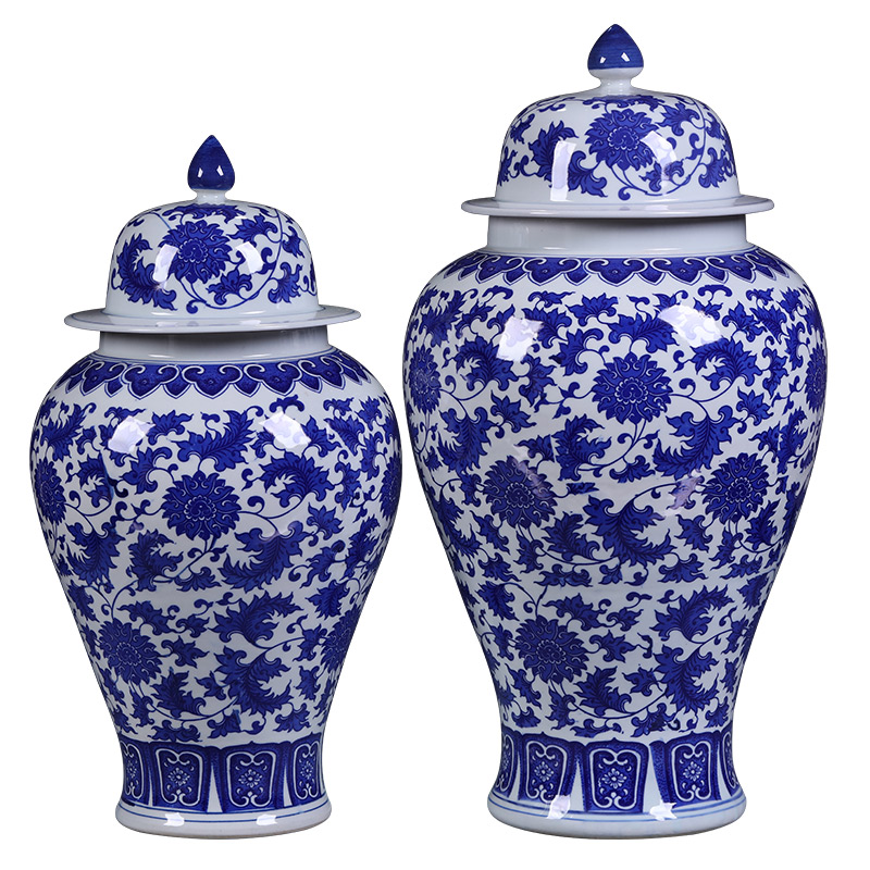 Jingdezhen ceramics general antique blue and white porcelain jar large Chinese style home furnishing articles, the sitting room porch decoration