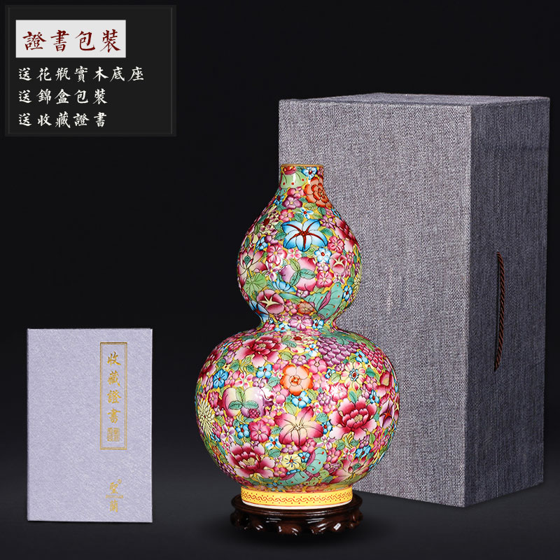 Jingdezhen ceramics hand - made pastel gourd vases, flower arrangement sitting room of Chinese style household adornment handicraft furnishing articles