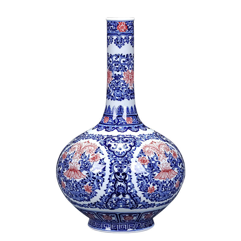 Jingdezhen ceramics imitation qianlong hand - made of blue and white porcelain vases, the new Chinese rich ancient frame sitting room adornment is placed