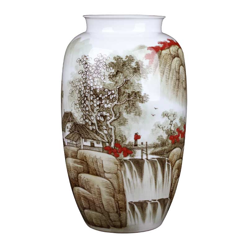 Jingdezhen ceramics hand - made landscape painting vases, flower arranging large Chinese style household furnishing articles, the sitting room porch decoration