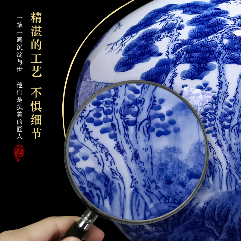 Jingdezhen ceramics by hand draw blue and white porcelain vases, flower arrangement large antique Chinese ancient frame is placed in the living room