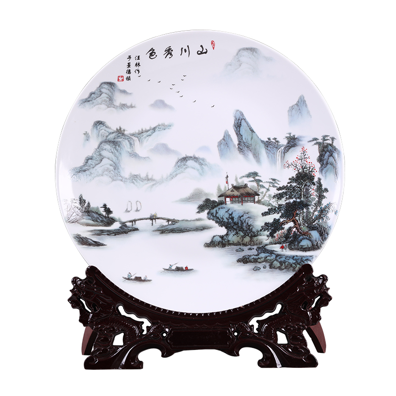 Hang dish of jingdezhen ceramics decoration plate of Chinese style household wine rich ancient frame adornment handicraft furnishing articles sitting room