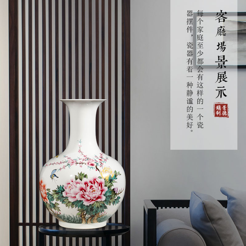 Jingdezhen ceramics by hand draw pastel peony vases, flower arranging Chinese style living room home furnishing articles