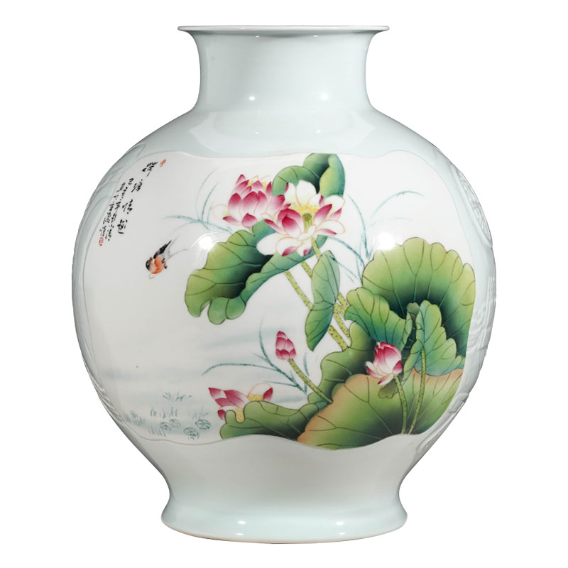 Jingdezhen ceramic masters hand shadow blue vase carving furnishing articles sitting room flower arranging high - grade Chinese style household ornaments