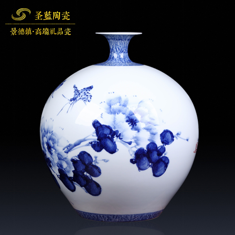 Jingdezhen ceramics famous master hand draw large blue and white porcelain vases, Chinese style living room TV cabinet porch place