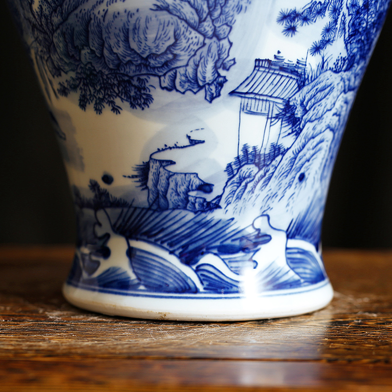 Antique blue and white porcelain of jingdezhen ceramics landscape general tank storage tank of the sitting room adornment of new Chinese style furnishing articles