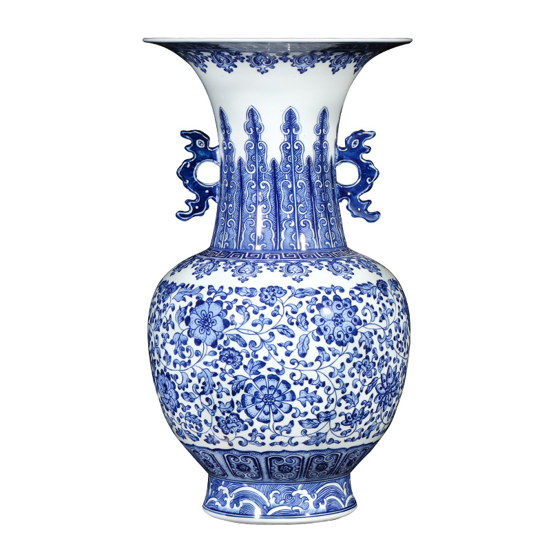 Jingdezhen ceramics imitation qianlong hand - made the ears of the blue and white porcelain vases, new Chinese style sitting room adornment is placed