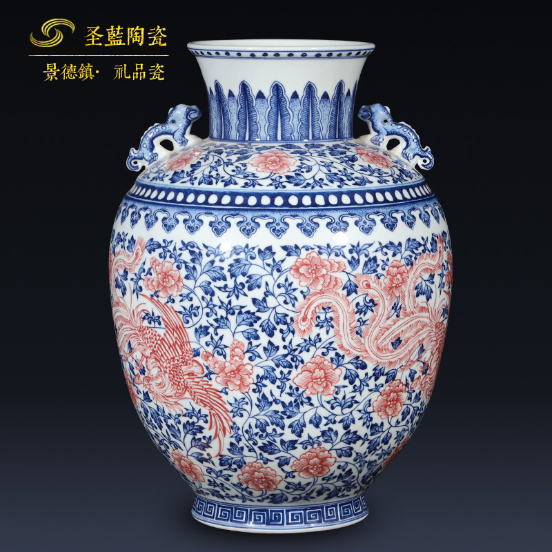 Jingdezhen ceramics imitation qianlong hand - made creative ears blue and white porcelain vases, sitting room of the new Chinese style household decorations