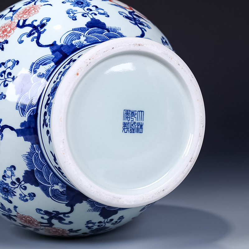 Jingdezhen ceramics archaize ears of large blue and white porcelain vase sitting room adornment of new Chinese style porch place