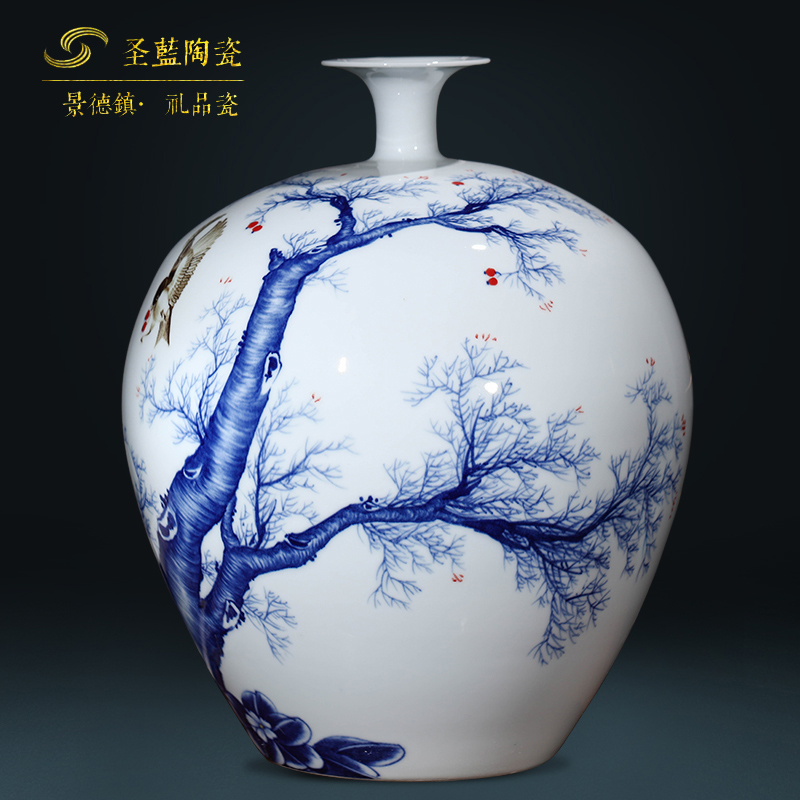 Jingdezhen ceramics famous master hand draw large blue and white porcelain vases, Chinese style living room TV cabinet porch place