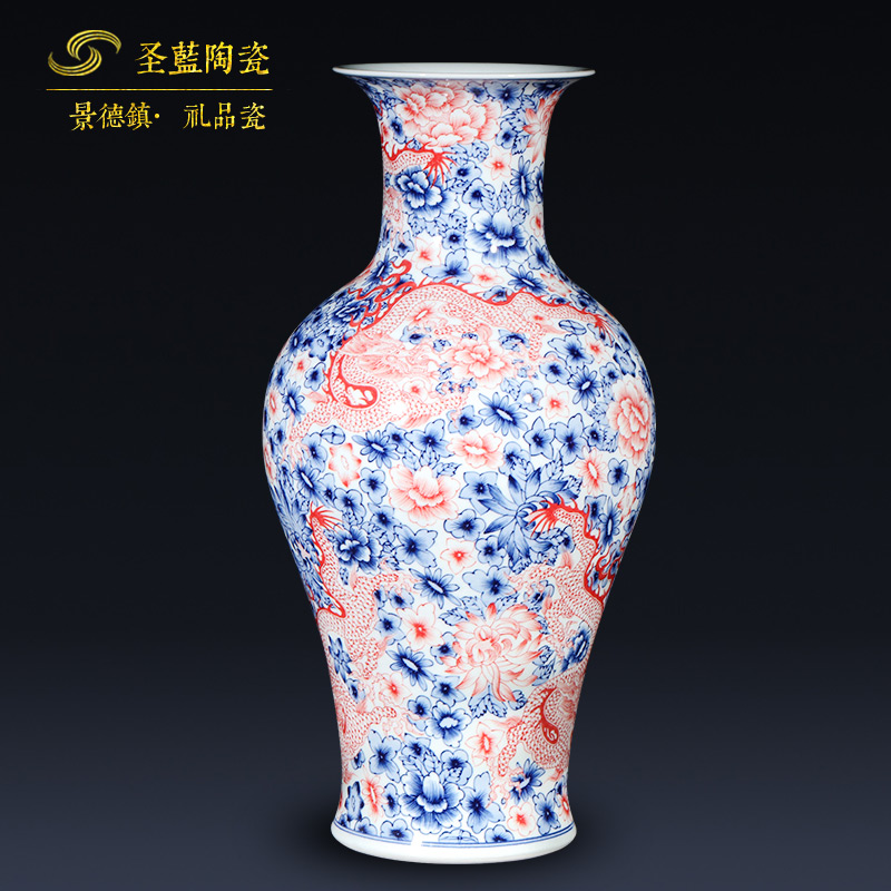 Jingdezhen ceramics hand - made antique Chinese dragon pattern of blue and white porcelain vase flower arrangement sitting room adornment handicraft furnishing articles