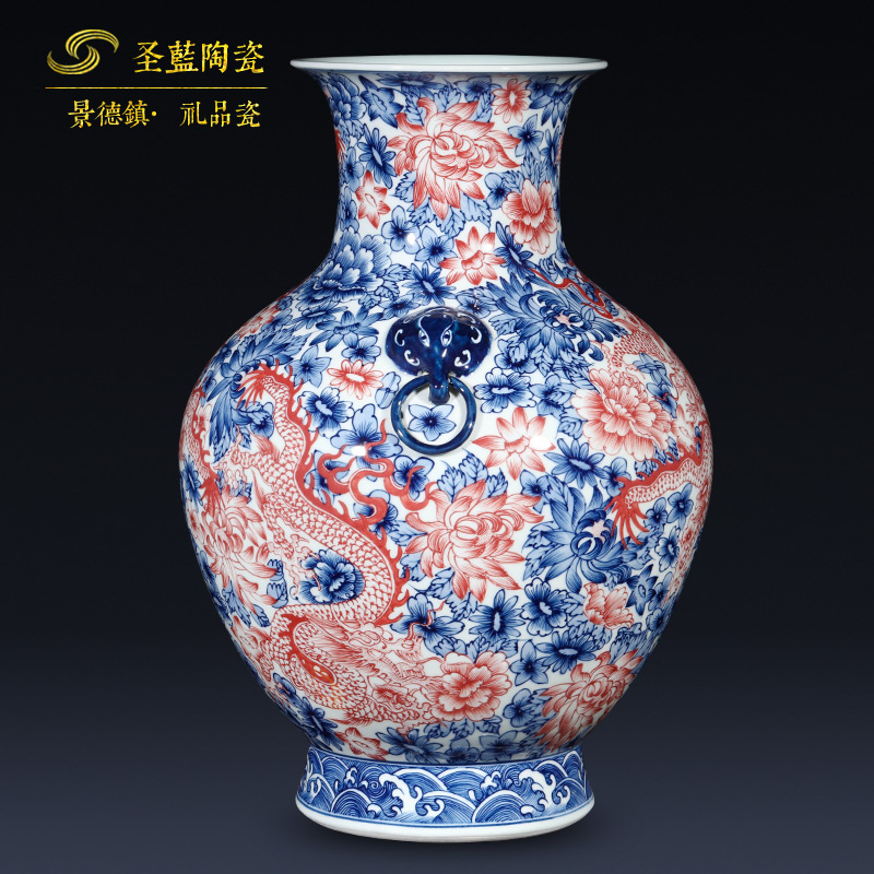 Jingdezhen ceramics imitation qianlong antique Chinese blue and white porcelain vases, flower arrangement sitting room porch rich ancient frame furnishing articles