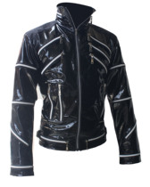 ★MJ★Michael Jackson Classic Beat it Eschew Black Patent Leather Jacket Gig Jacket