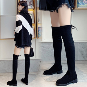 过膝长靴女2019秋冬新款百搭平底弹力长筒靴子5050高筒网红瘦瘦靴