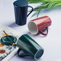 Mug with lid spoon Cup Cup ceramic creative personality trend home couple Cup large capacity cute girl